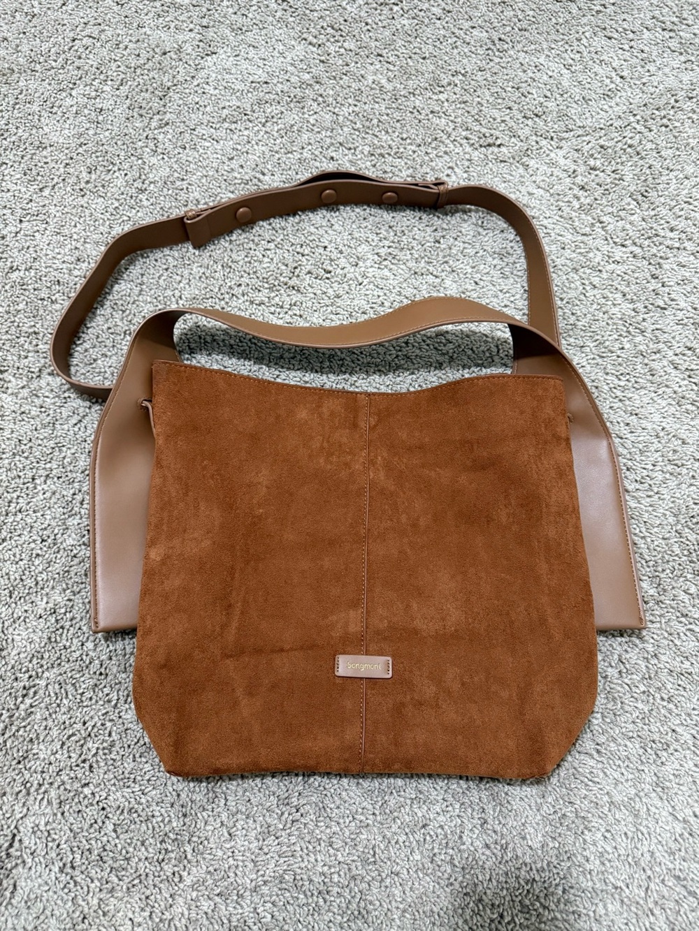 Songmont Two-Tone Suede and Leather Shoulder Bag in Brown